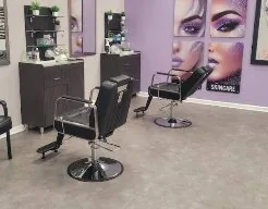 Styling chairs and skincare wall
